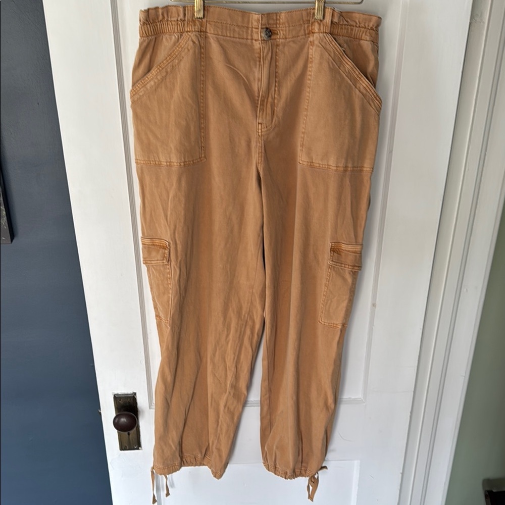 Women's Tan Cargo Pants with Paperbag Waist